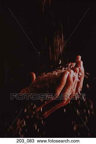 Stock Image - Hands full of rice. Fotosearch