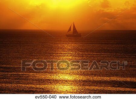 Sailing boat in sunset View Large Photo Image Stock Image - Sailing boat in sunset. Fotosearch