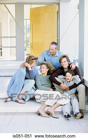 Stock Image - Family Portrait of three generations. Fotosearch