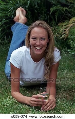 Picture - Girl drinking wine. Fotosearch