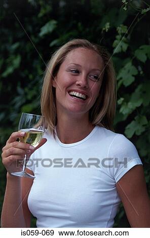 Stock Photo - Girl drinking wine. Fotosearch