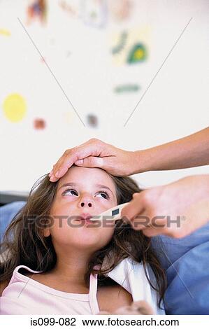 Girl with thermometer in mouth View Large Photo Image Stock Image - Girl with thermometer in mouth. Fotosearch