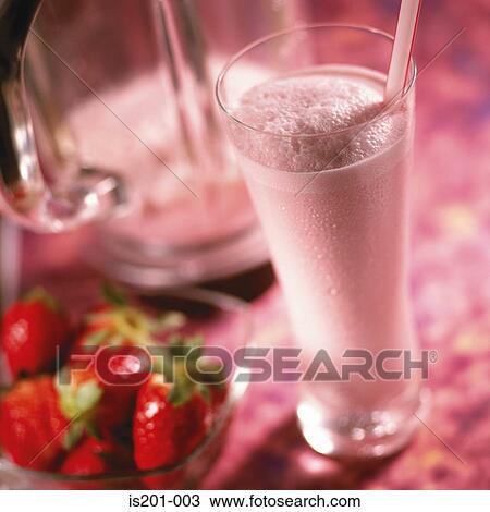 Stock Image - Strawberry milkshake. Fotosearch