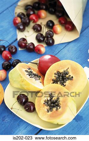Papayas and cherries View Large Photo Image Stock Image - Papayas and cherries. Fotosearch