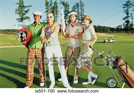 Stock Image - Friends at the golf course. Fotosearch