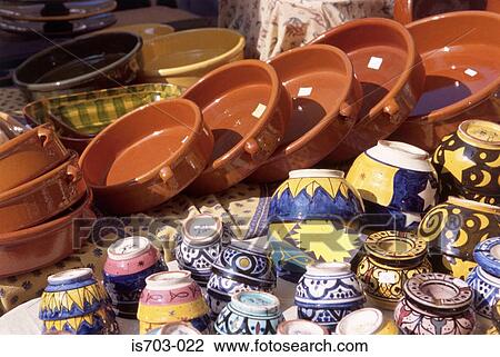 Stock Image - Pottery stall, Aix-en-Provence. Fotosearch