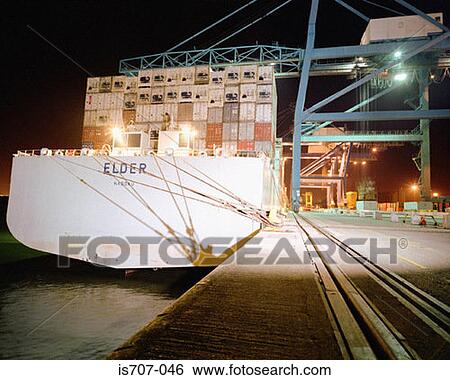 Stock Photograph - Cargo ship at dock. Fotosearch