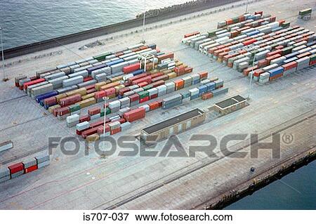 Ship containers at a port View Large Photo Image Stock Photo - Ship containers at a port . Fotosearch
