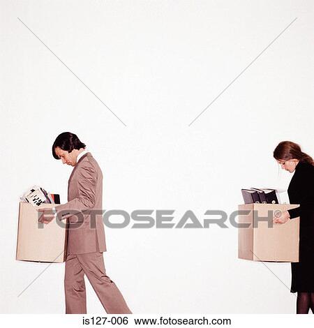 Businessman and businesswoman carrying boxes View Large Photo Image Stock Photograph - Businessman and businesswoman carrying boxes. Fotosearch