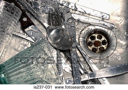 Wet culery in sink View Large Photo Image Stock Image - Wet culery in sink. Fotosearch