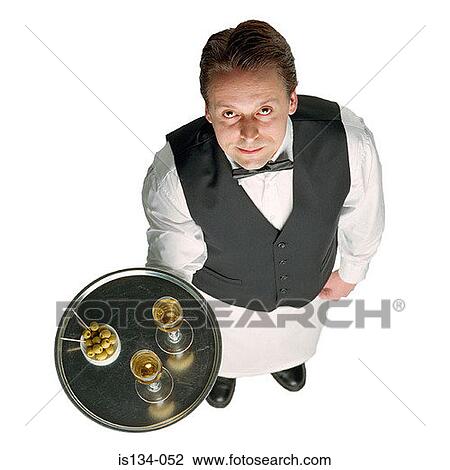 Stock Image - bow tie, indoors, holding, Caucasian, apron. Fotosearch