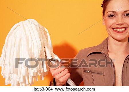 Young woman with mop View Large Photo Image Picture - Young woman with mop. Fotosearch