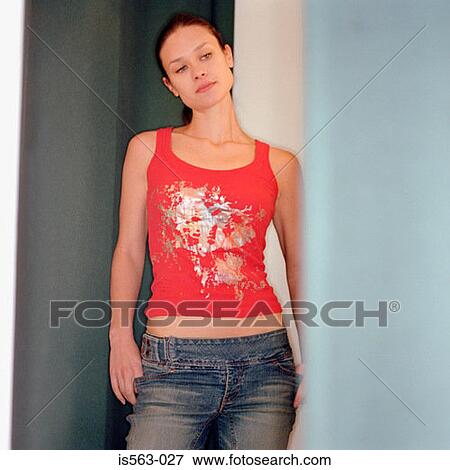 Stock Photo - Woman wearing red top. Fotosearch