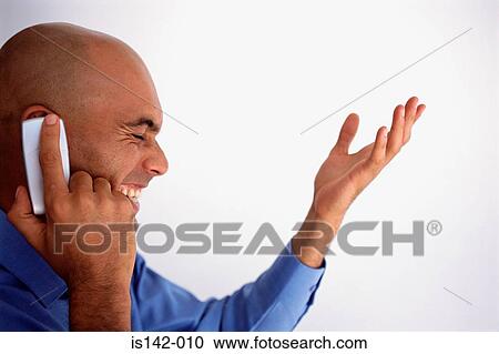 Stock Image - Animated man on mobile phone. Fotosearch
