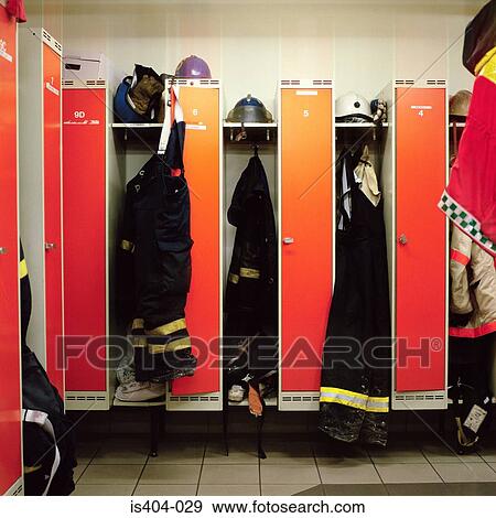 Lockers at a fire station View Large Photo Image Stock Photo - Lockers at a fire station. Fotosearch