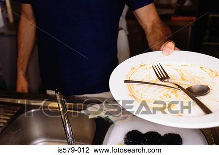 Stock Image - Used plate and cutlery to wash. Fotosearch