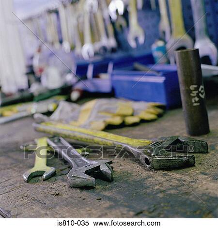 Stock Photography - Spanners on worktop. Fotosearch