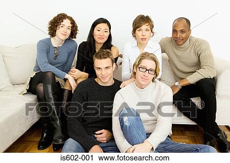 Portrait of friends on sofa View Large Photo Image Stock Image - Portrait of friends on sofa. Fotosearch