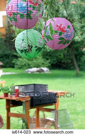 Paper lampshades at barbeque View Large Photo Image Stock Image - Paper lampshades at barbeque. Fotosearch
