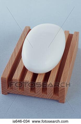 Picture - Soap on wooden soap dish. Fotosearch