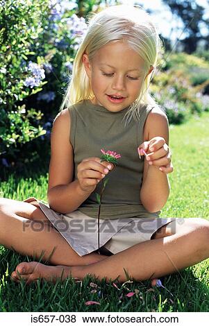 Girl picking petals from flower View Large Photo Image Stock Photo - Girl picking petals from flower. Fotosearch