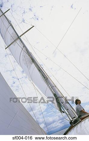 Stock Photograph - Man sailing boat. Fotosearch