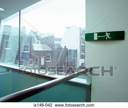 Exit sign on stairway View Large Photo Image Stock Image - Exit sign on stairway. Fotosearch