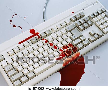 Stock Image - Blood on a computer keyboard. Fotosearch