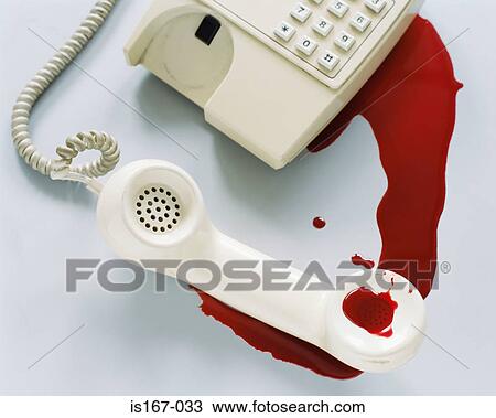 Stock Image - Telephone covered in blood. Fotosearch