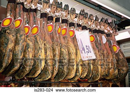 Hams in La Boqueria market Barcelona View Large Photo Image Picture - Hams in La Boqueria market Barcelona. Fotosearch