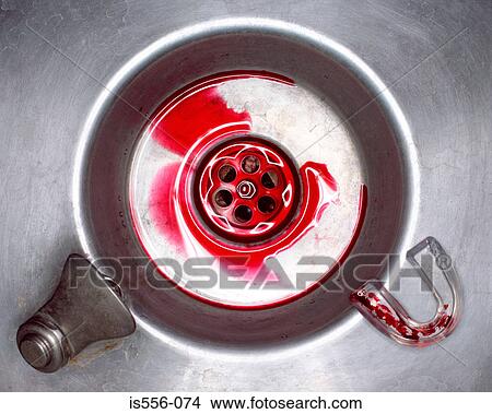 Blood and gumshield in sink View Large Photo Image Picture - Blood and gumshield in sink. Fotosearch