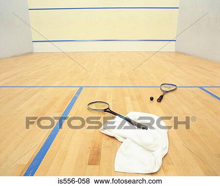 Stock Photo - Squash rackets on court. Fotosearch