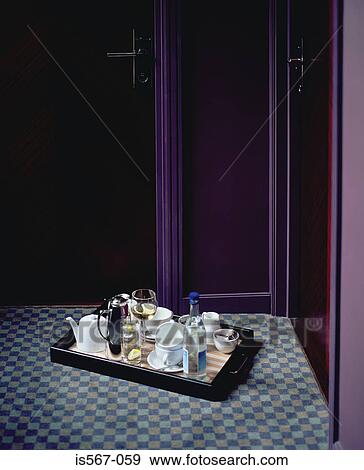 Tray outside a hotel room View Large Photo Image Stock Photo - Tray outside a hotel room. Fotosearch