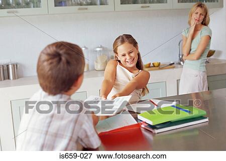 Stock Photo - Mother watching children arguing. Fotosearch