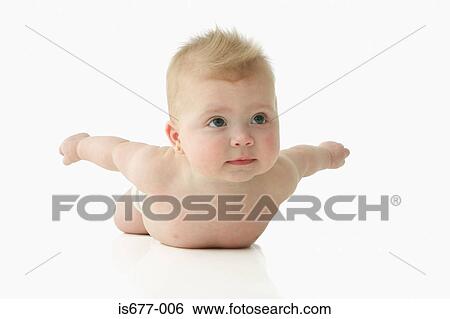 Baby lying on her front View Large Photo Image Stock Photograph - Baby lying on her front. Fotosearch