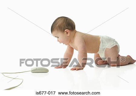 Baby with computer mouse View Large Photo Image Stock Photo - Baby with computer mouse. Fotosearch