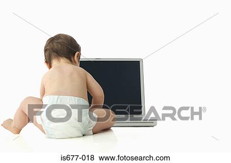 Baby with laptop computer View Large Photo Image Stock Photo - Baby with laptop computer. Fotosearch