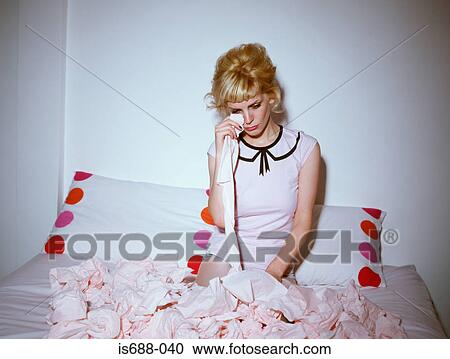 Woman in bed crying View Large Photo Image Stock Image - Woman in bed crying. Fotosearch