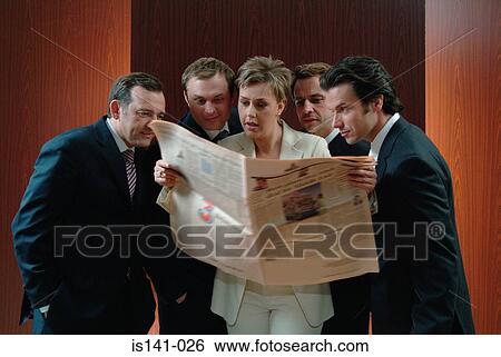 Business people reading paper View Large Photo Image Stock Photograph - Business people reading paper. Fotosearch