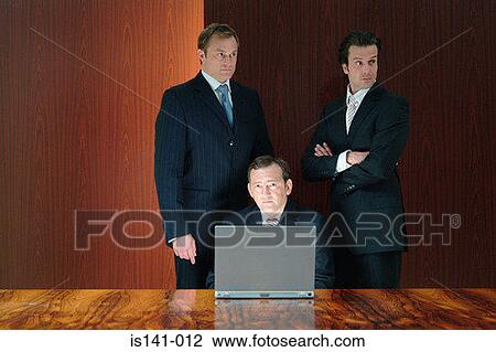 Stock Image - Businessmen in boardroom. Fotosearch