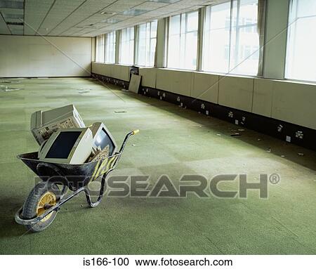 Wheelbarrow and computer monitors in office View Large Photo Image Stock Image - Wheelbarrow and computer monitors in office. Fotosearch