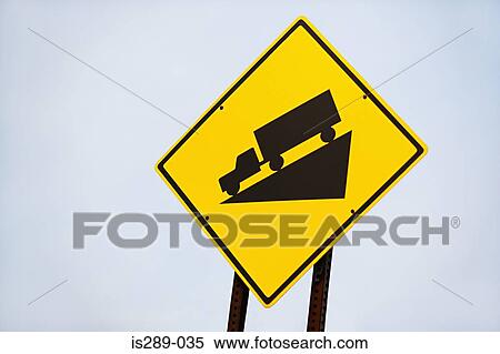 Stock Photography - Hill warning sign. Fotosearch