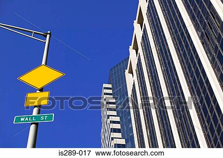 Road signs and buildings on Wall Street View Large Photo Image Stock Photo - Road signs and buildings on Wall Street. Fotosearch