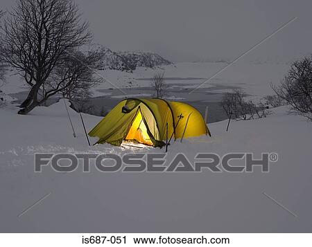Yellow tent in the snow View Large Photo Image Stock Image - Yellow tent in the snow. Fotosearch