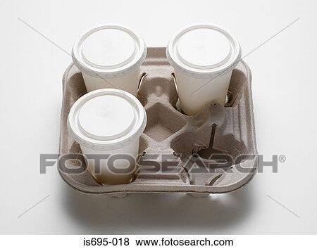 Stock Photo - Three paper cups in a carton. Fotosearch