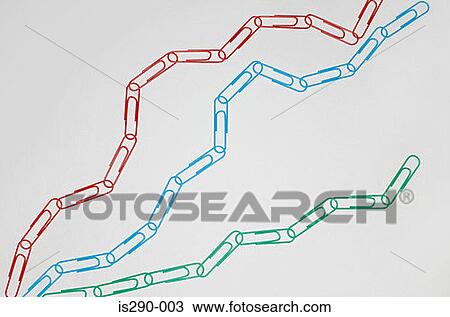 Stock Image - Paperclips arranged like a line graph. Fotosearch