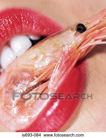 Woman with a prawn in her mouth View Large Photo Image Picture - Woman with a prawn in her mouth. Fotosearch
