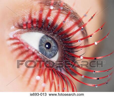 Woman with red false eyelashes View Large Photo Image Stock Image - Woman with red false eyelashes. Fotosearch
