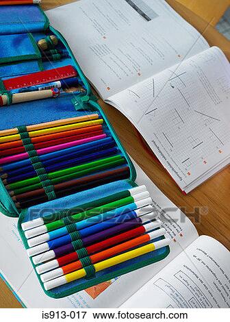 School books and pencil case View Large Photo Image Stock Photo - School books and pencil case. Fotosearch