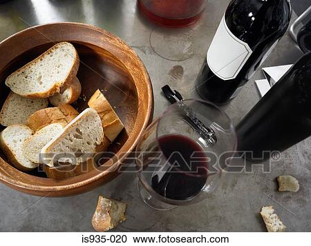 Stock Image - Bread and wine. Fotosearch